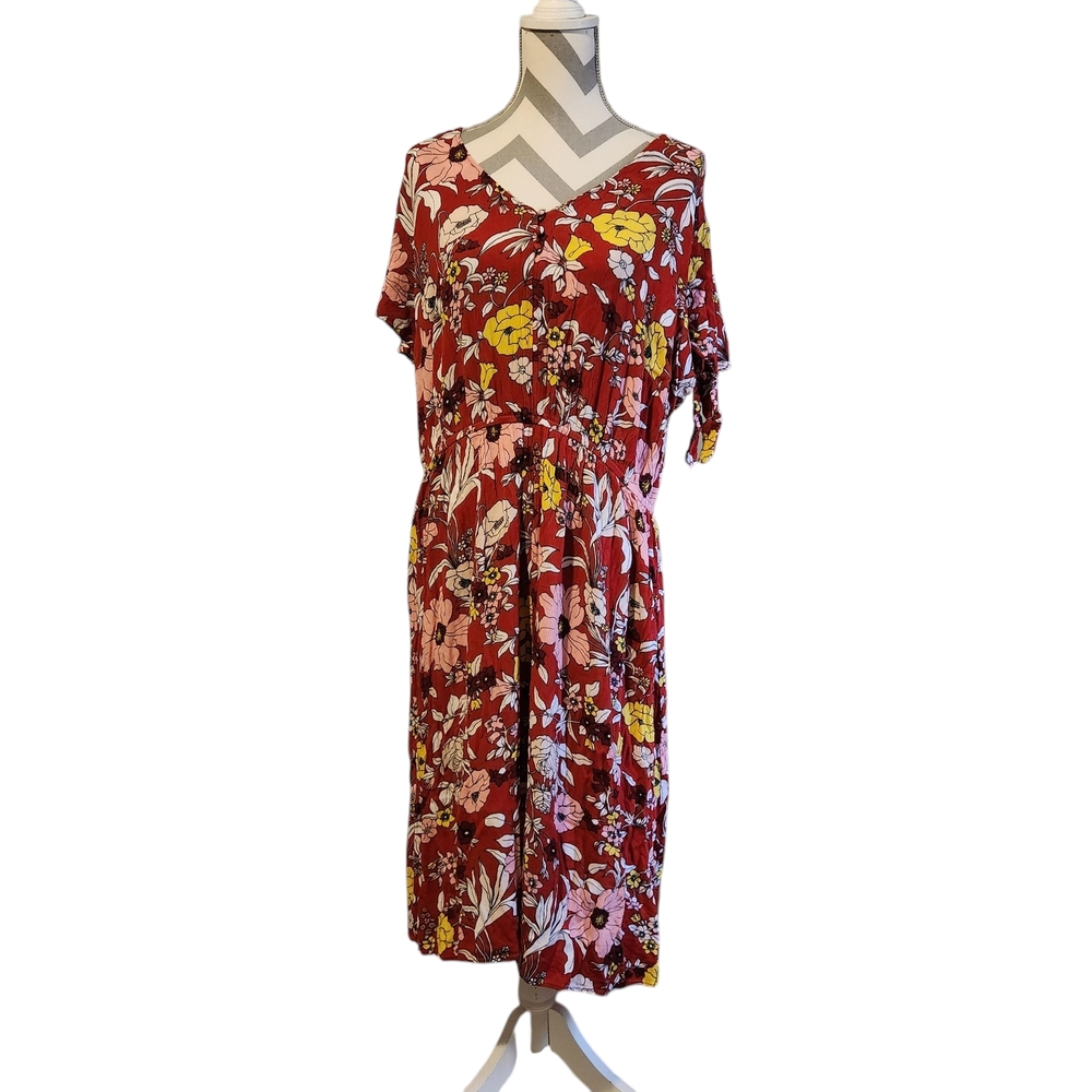 Ann Talor Loft Plus Red Floral Dress In Size 18
